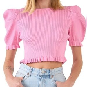 English Rose Ribbed Puff‎ Sleeve Top Size Medium